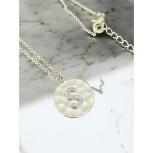 Gold Plated Cubic Zirconia Hammered Disc Initial S